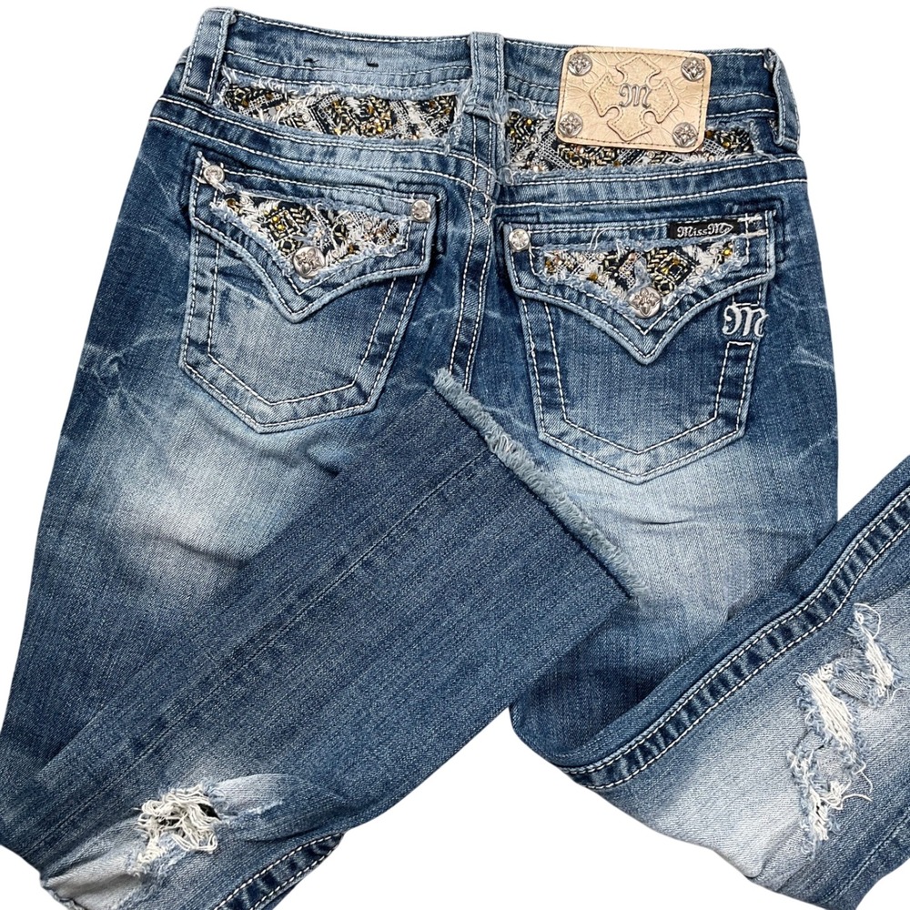 Miss Me Jeans Womens 25 Blue JE8092C Signature Embellished Cropped Bootcut Denim